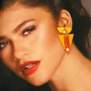 Artistic Triangle Spike Dangle Earrings 2-Tone Orange